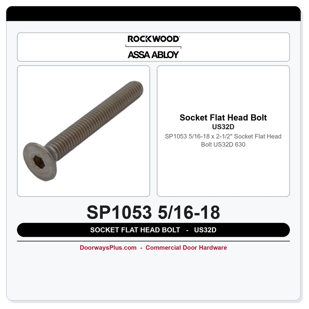 Rockwood SP1053 Socket Flat Head Machine Screw | 5/16-18 x 2-1/2 ...